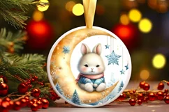 Vintage Baby Rabbit on Moon Sublimation PNG Product Image 3