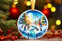3D Winter Scene with Penguins Sublimation PNG Product Image 3