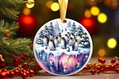 3D Winter Scene with Penguins Sublimation PNG Product Image 1