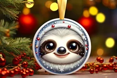 Shiny Sloth Face Round Ornament Sublimation PNG Product Image 1