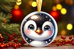 Shiny Penguin Face Round Ornament Sublimation PNG Product Image 3