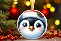 Shiny Penguin Face Round Ornament Sublimation PNG Product Image 3