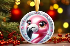 Shiny Flamingo Face Round Ornament Sublimation PNG Product Image 1