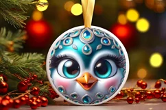Shiny Peacock Face Round Ornament Sublimation PNG Product Image 3