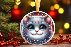 Shiny Cat Face Round Ornament Sublimation PNG Product Image 1
