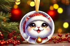 Shiny Cat Face Round Ornament Sublimation PNG Product Image 3