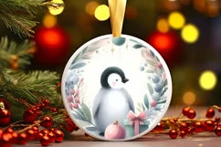 Pastel Christmas Penguin Round Ornament Sublimation PNG Product Image 3