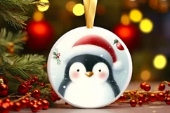 Pastel Christmas Penguin Round Ornament Sublimation PNG Product Image 3