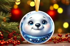 Shiny Polar Bear Face Round Ornament Sublimation PNG Product Image 1