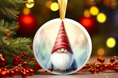 Colorful Christmas Gnome Round Ornament Sublimation PNG Product Image 1