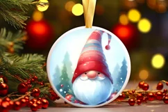 Colorful Christmas Gnome Round Ornament Sublimation PNG Product Image 3