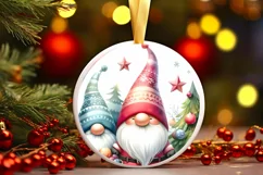 Colorful Christmas Gnome Round Ornament Sublimation PNG Product Image 1