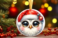 Shiny Owl Face Round Ornament Sublimation PNG Product Image 1