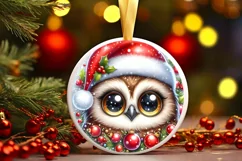 Shiny Owl Face Round Ornament Sublimation PNG Product Image 1