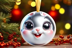 Shiny Rabbit Face Round Ornament Sublimation PNG Product Image 3