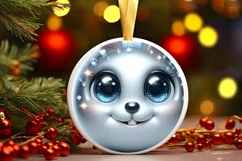 Shiny Rabbit Face Round Ornament Sublimation PNG Product Image 1