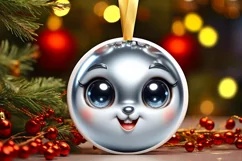 Shiny Rabbit Face Round Ornament Sublimation PNG Product Image 1