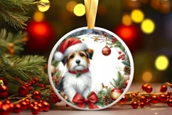 Christmas Dog Round Ornament Sublimation PNG Product Image 3