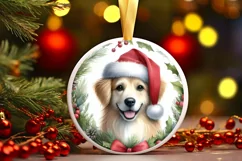 Christmas Dog Round Ornament Sublimation PNG Product Image 1