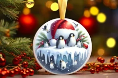 3D Winter Scene with Penguins Sublimation PNG Product Image 1