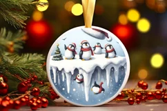 3D Winter Scene with Penguins Sublimation PNG Product Image 1