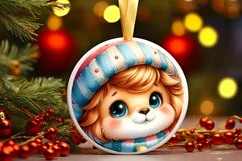 Winter Baby Lion with Gift Box Sublimation PNG Product Image 1