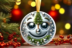 Shiny Christmass Tree Face Round Ornament Sublimation PNG Product Image 1