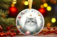 Pastel Christmas Cat Round Ornament Sublimation PNG Product Image 1