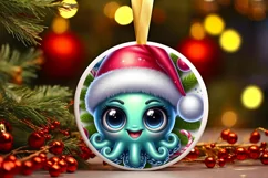 Shiny Octopus Face Round Ornament Sublimation PNG Product Image 3