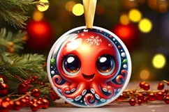 Shiny Octopus Face Round Ornament Sublimation PNG Product Image 3