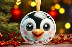 Shiny Penguin Face Round Ornament Sublimation PNG Product Image 1