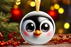 Shiny Penguin Face Round Ornament Sublimation PNG Product Image 3