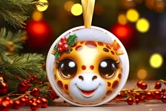 Shiny Giraffe Face Round Ornament Sublimation PNG Product Image 1