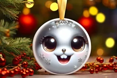 Shiny Rabbit Face Round Ornament Sublimation PNG Product Image 3