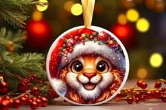 Christmas Lion Round Ornament Sublimation PNG Product Image 1