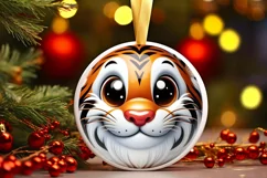 Christmas Tiger Round Ornament Sublimation PNG Product Image 3