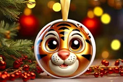 Christmas Tiger Round Ornament Sublimation PNG Product Image 3