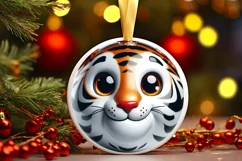Christmas Tiger Round Ornament Sublimation PNG Product Image 1
