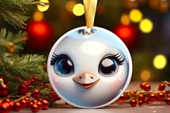 Christmas Swan Round Ornament Sublimation PNG Product Image 1