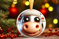 Christmas Cow Round Ornament Sublimation PNG Product Image 3