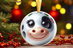 Christmas Cow Round Ornament Sublimation PNG Product Image 1