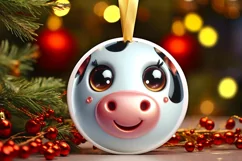 Christmas Cow Round Ornament Sublimation PNG Product Image 3