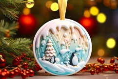 Christmas Round Cute Penguin Ornament Sublimation Product Image 2