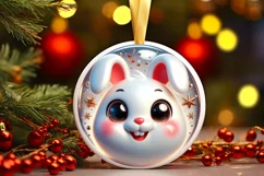 Christmas Bunny Round Ornament Sublimation PNG Product Image 1