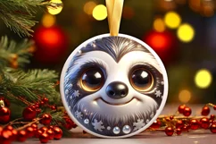 Charming Sloth Christmas Ornament Sublimation PNG Product Image 1