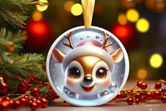 Merry Deer Christmas Ornament Sublimation PNG Product Image 3