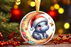 Digital Painting Vintage Baby Hippo on Moon Product Image 3