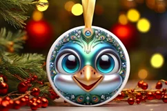 Chirpy Peacock Christmas Ornament Sublimation PNG Product Image 3