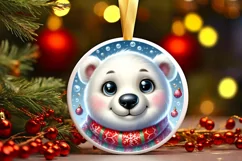 Cute Polar Bear Christmas Ornament Sublimation PNG Product Image 1