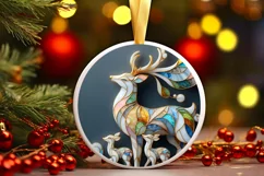 Christmas Round Cute Reindeer Ornament Sublimation Product Image 2